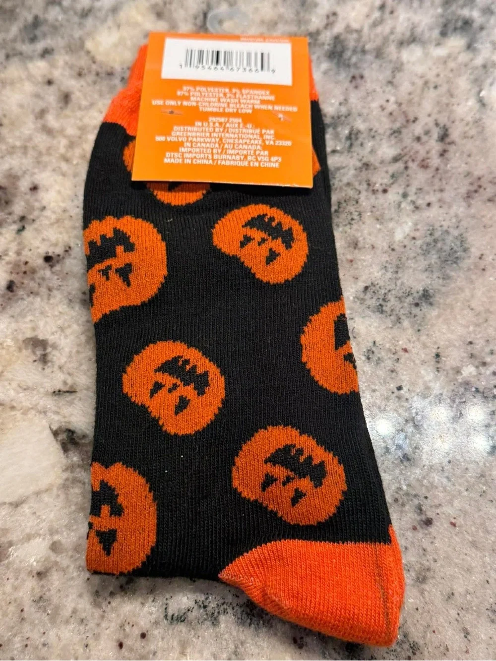 Halloween Pumpkin Crew Socks - Orange & Black SIZE 6-12